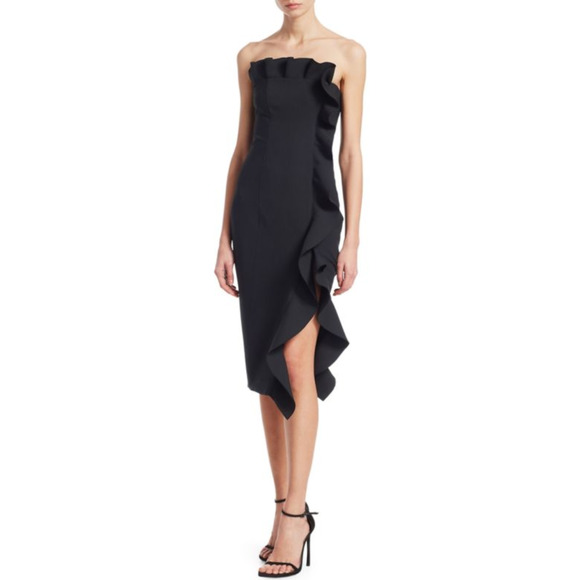 Cinq a Sept Women's Selma Strapless Ruffle Sheath Dress in Black size 6